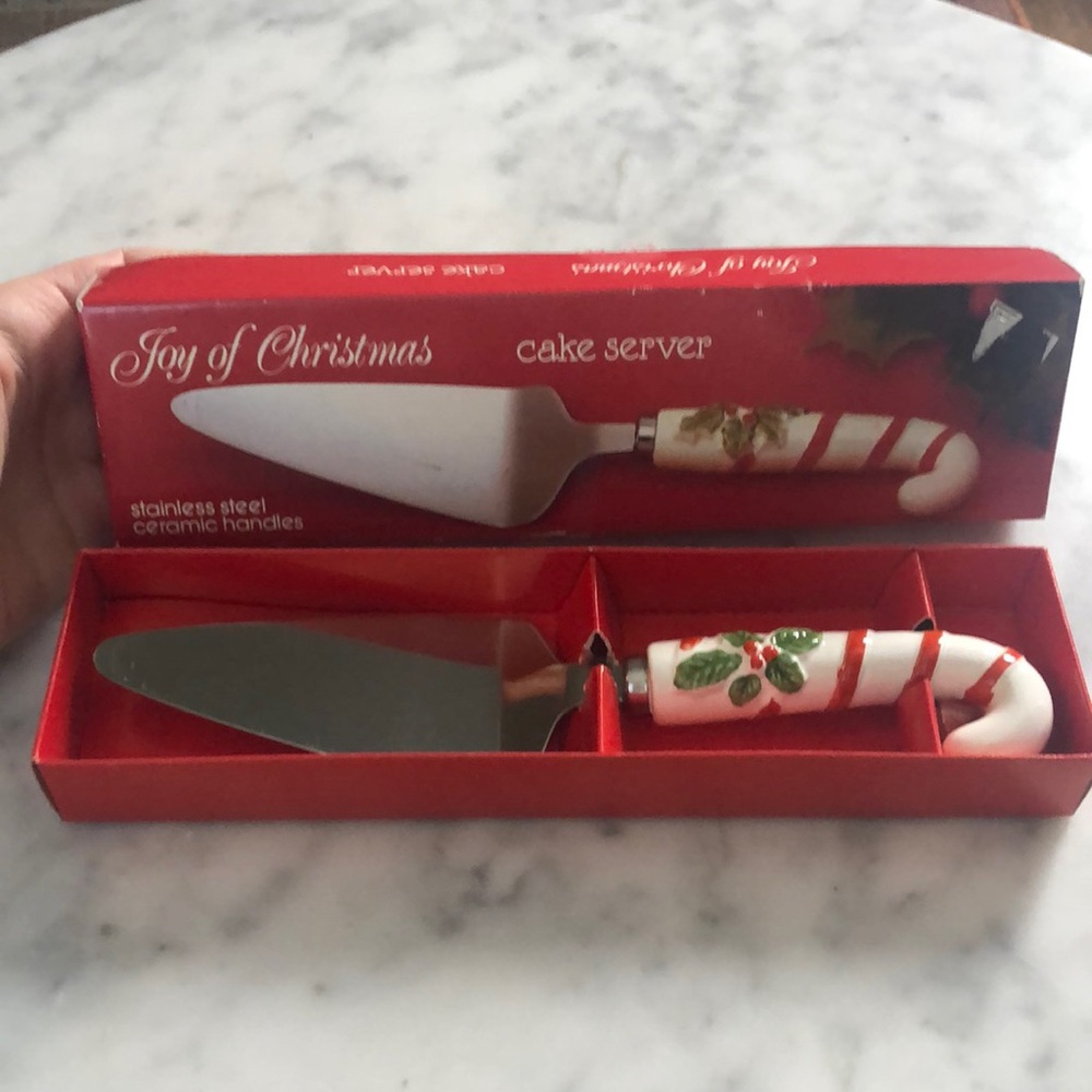 Joy of Christmas l Vintage Stainless Steel & Ceramic Cake Server Holiday